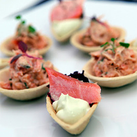 smoked ocean trout, wasabi cream & pickled tuscan canape